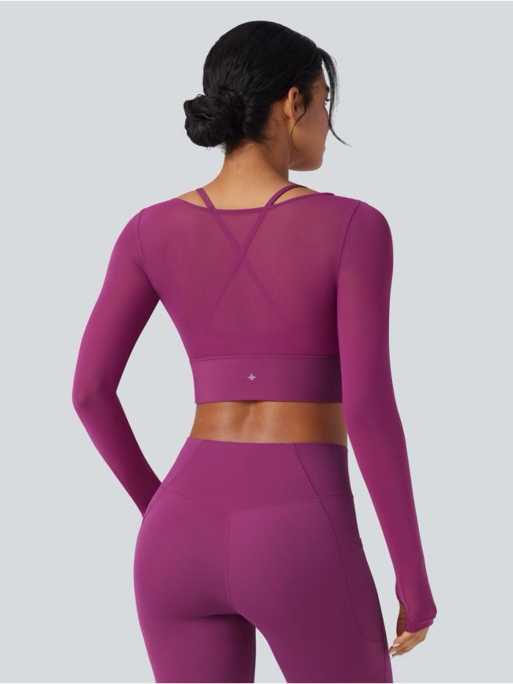 Halara SoftlyZero™ Contrast Mesh Long Sleeve 2-in-1 Cropped Yoga Top large